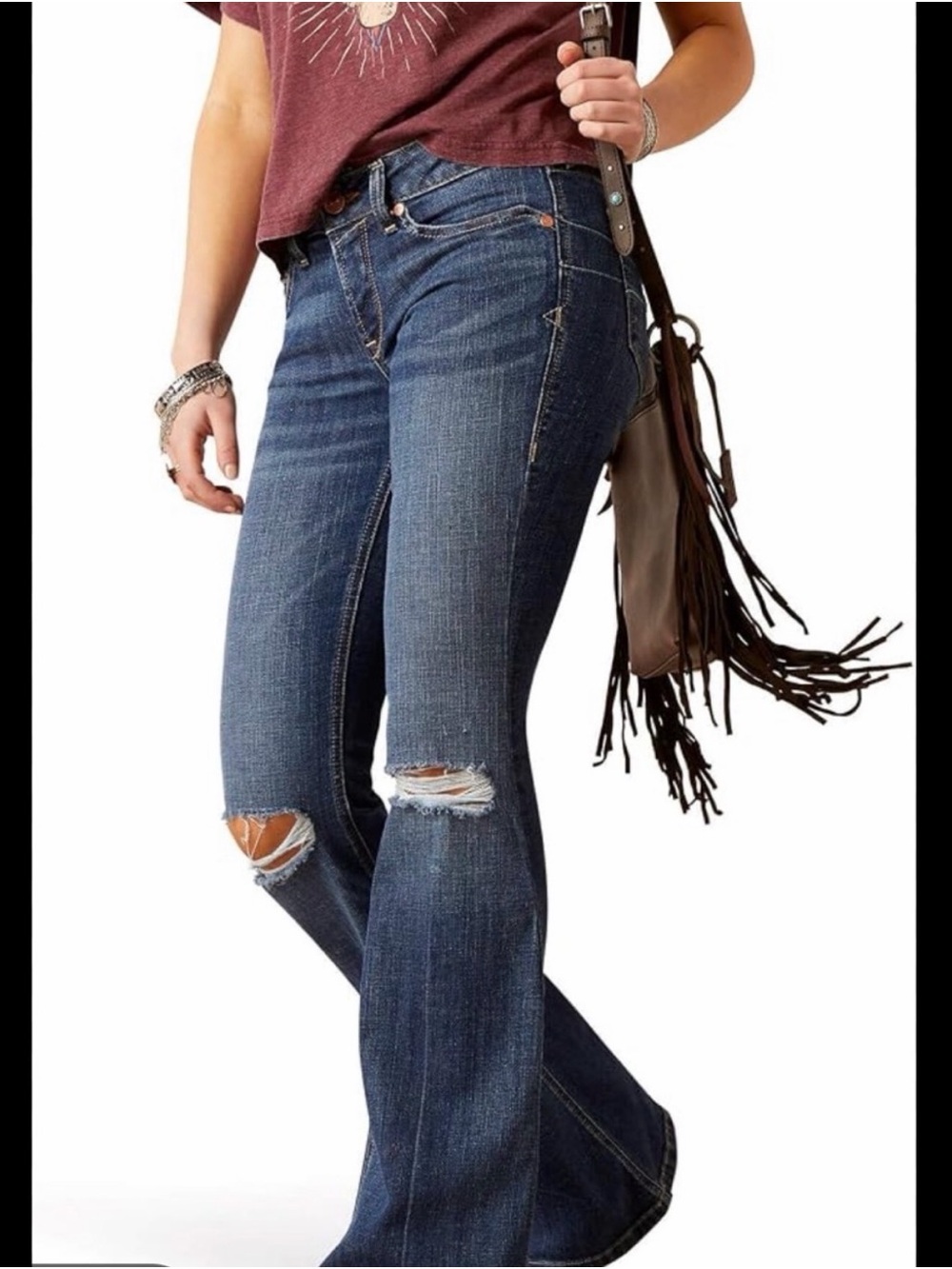 Women’s Dark Blue Distressed Flare Jeans